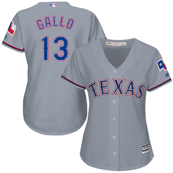 Women's Majestic Texas Rangers 13 Joey Gallo Replica Grey Road Cool Base MLB Jersey