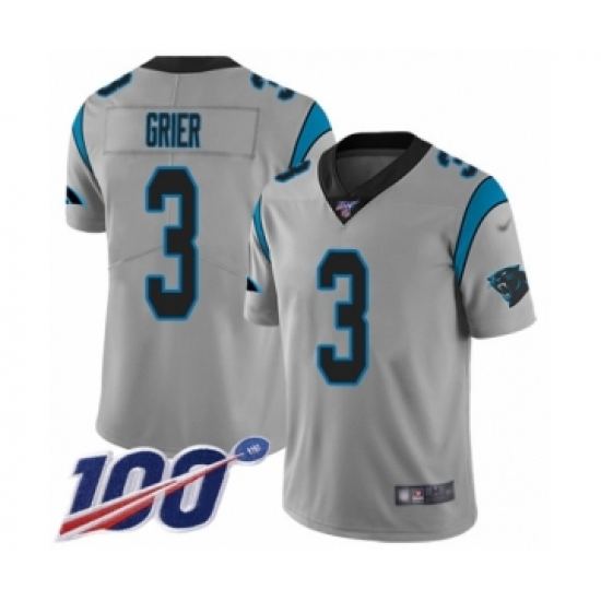 Youth Carolina Panthers 3 Will Grier Silver Inverted Legend Limited 100th Season Football Jersey