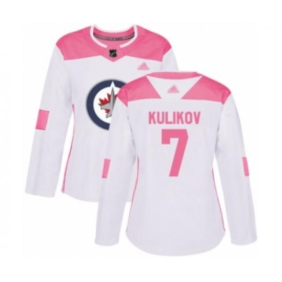 Women's Winnipeg Jets 7 Dmitry Kulikov Authentic White Pink Fashion Hockey Jersey