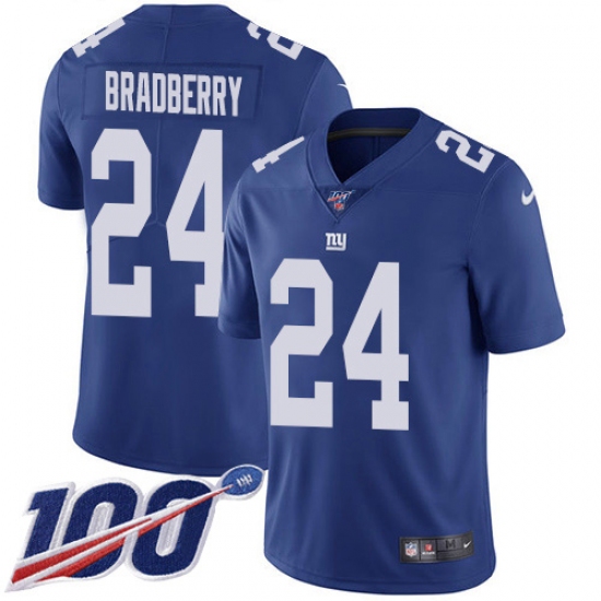 Youth New York Giants 24 James Bradberry Royal Blue Team Color Stitched 100th Season Vapor Untouchable Limited Jersey