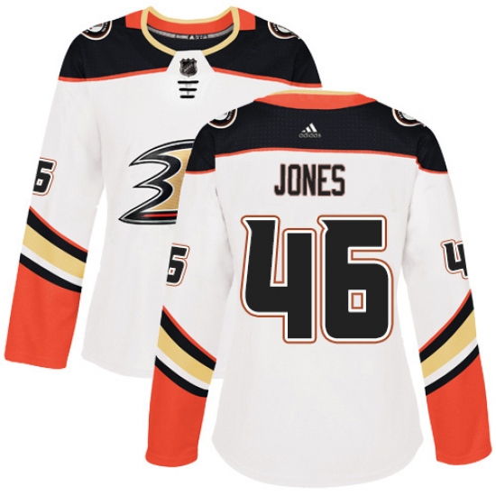 Women's Adidas Anaheim Ducks 46 Max Jones Authentic White Away NHL Jersey