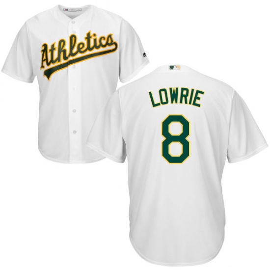 Youth Majestic Oakland Athletics 8 Jed Lowrie Authentic White Home Cool Base MLB Jersey