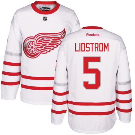 Men's Reebok Detroit Red Wings 5 Nicklas Lidstrom Authentic White 2017 Centennial Classic NHL Jersey