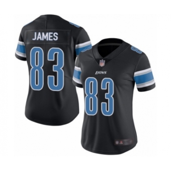 Women's Detroit Lions 83 Jesse James Limited Black Rush Vapor Untouchable Football Jersey