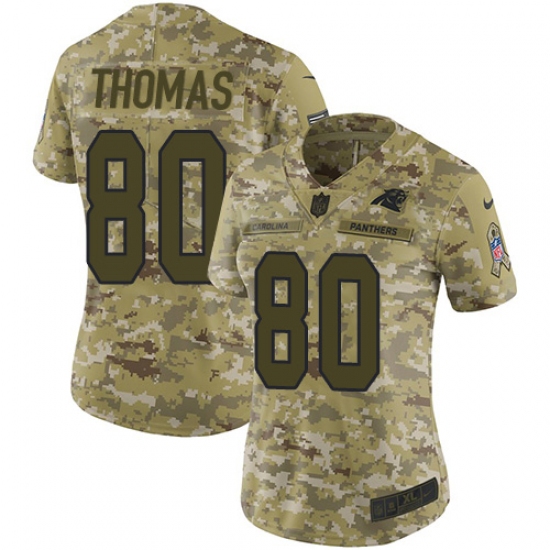 Women's Nike Carolina Panthers 80 Ian Thomas Limited Camo 2018 Salute to Service NFL Jersey