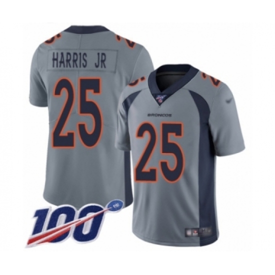 Men's Denver Broncos 25 Chris Harris Jr Limited Silver Inverted Legend 100th Season Football Jersey