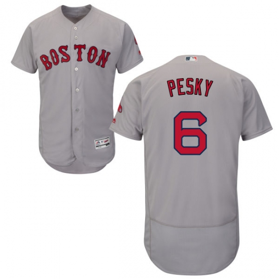 Men's Majestic Boston Red Sox 6 Johnny Pesky Grey Road Flex Base Authentic Collection MLB Jersey