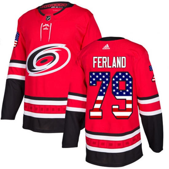 Men's Adidas Carolina Hurricanes 79 Michael Ferland Red Home Authentic USA Flag Stitched NHL Jersey