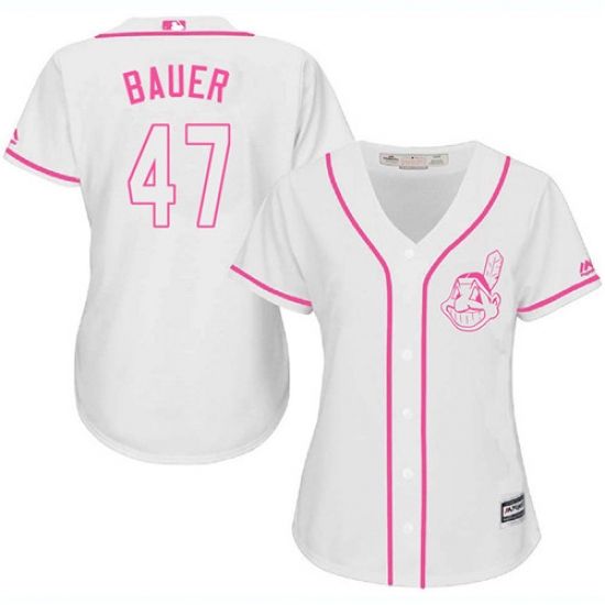 Women's Majestic Cleveland Indians 47 Trevor Bauer Authentic White Fashion Cool Base MLB Jersey