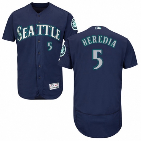 Men's Majestic Seattle Mariners 5 Guillermo Heredia Navy Blue Alternate Flex Base Authentic Collection MLB Jersey