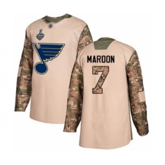 Men's St. Louis Blues 7 Patrick Maroon Authentic Camo Veterans Day Practice 2019 Stanley Cup Final Bound Hockey Jersey