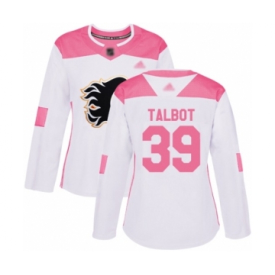 Women's Calgary Flames 39 Cam Talbot Authentic White Pink Fashion Hockey Jersey