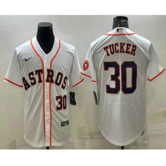 Men's Houston Astros 30 Kyle Tucker Number White With Patch Stitched MLB Cool Base Nike Jersey