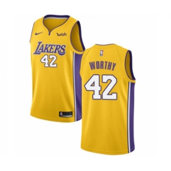 Youth Los Angeles Lakers 42 James Worthy Swingman Gold Home Basketball Jersey - Icon Edition