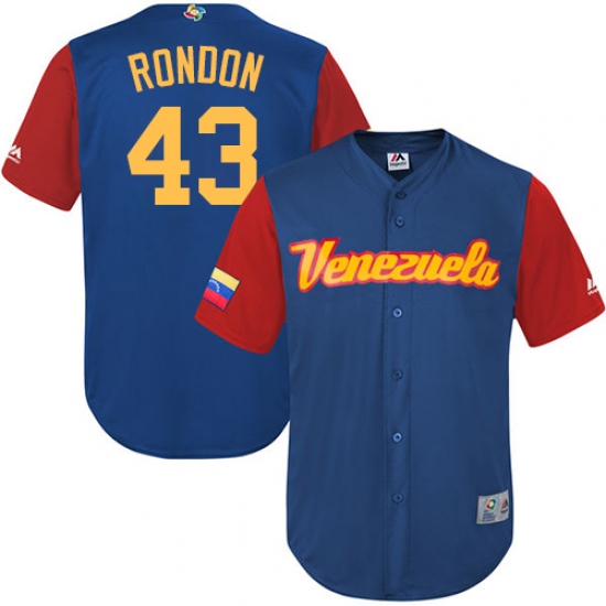 Men's Venezuela Baseball Majestic 43 Bruce Rondon Royal Blue 2017 World Baseball Classic Replica Team Jersey