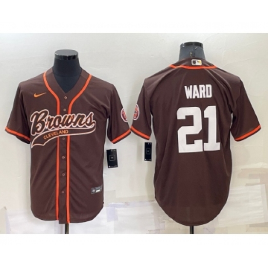 Men's Cleveland Browns 21 Denzel Ward Brown Stitched Cool Base Nike Baseball Jersey