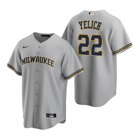 Men's Nike Milwaukee Brewers 22 Christian Yelich Gray Road Stitched Baseball Jersey