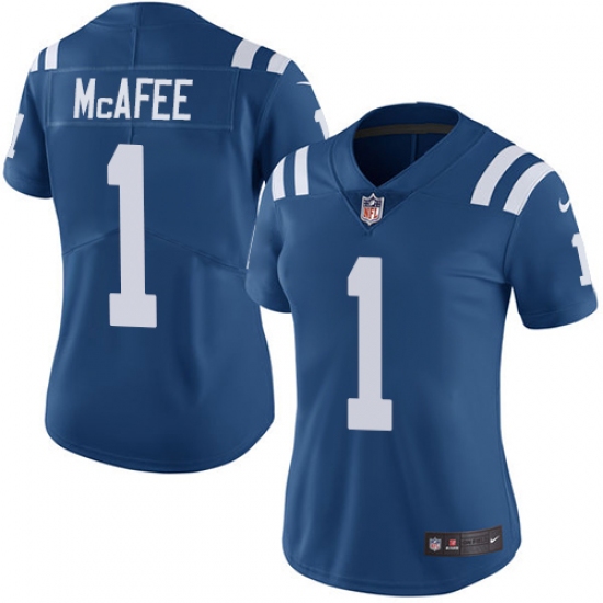 Women's Nike Indianapolis Colts 1 Pat McAfee Royal Blue Team Color Vapor Untouchable Limited Player NFL Jersey