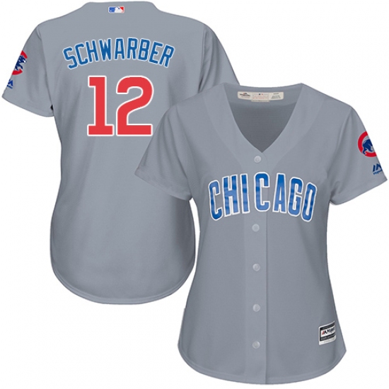 Women's Majestic Chicago Cubs 12 Kyle Schwarber Replica Grey Road MLB Jersey