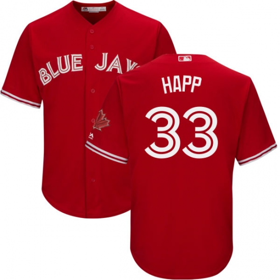 Youth Majestic Toronto Blue Jays 33 J.A. Happ Authentic Scarlet Alternate MLB Jersey