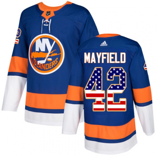 Men's Adidas New York Islanders 42 Scott Mayfield Authentic Royal Blue USA Flag Fashion NHL Jersey