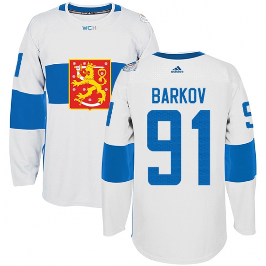 Men's Adidas Team Finland 91 Aleksander Barkov Authentic White Home 2016 World Cup of Hockey Jersey