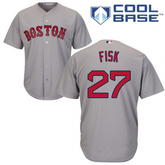 Youth Majestic Boston Red Sox 27 Carlton Fisk Replica Grey Road Cool Base MLB Jersey