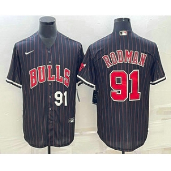 Men's Chicago Bulls 91 Dennis Rodman Number Black With Cool Base Stitched Baseball Jerseys