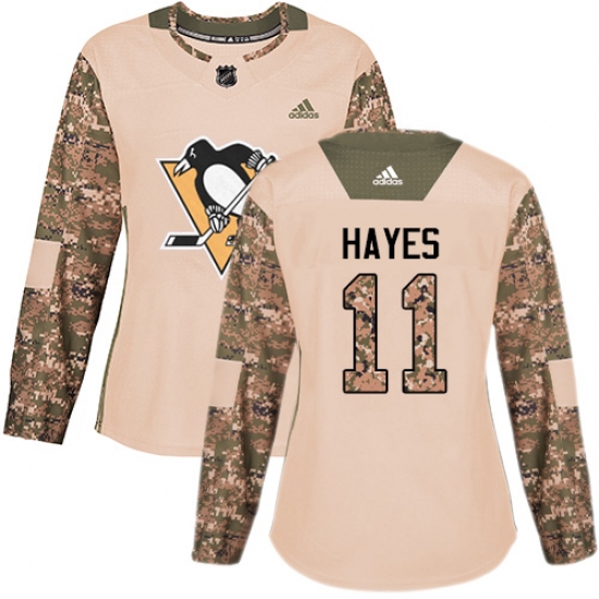 Women's Adidas Pittsburgh Penguins 11 Jimmy Hayes Authentic Camo Veterans Day Practice NHL Jersey