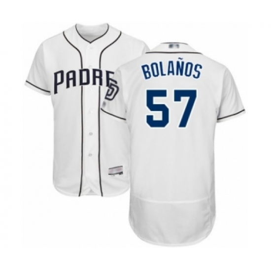 Men's San Diego Padres 57 Ronald Bolanos White Home Flex Base Authentic Collection Baseball Player Jersey