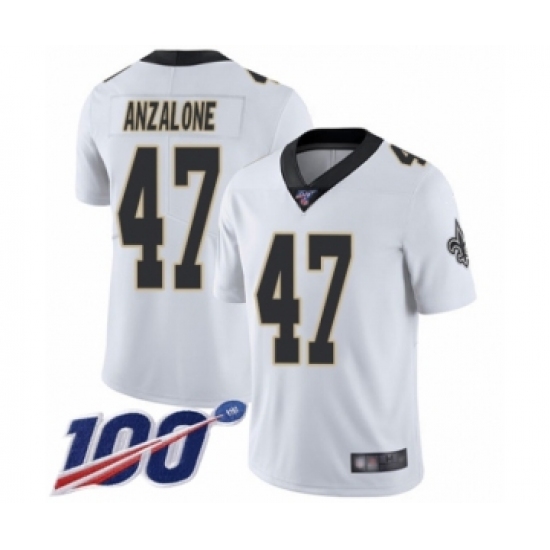 Men's New Orleans Saints 47 Alex Anzalone White Vapor Untouchable Limited Player 100th Season Football Jersey