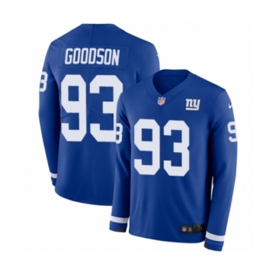 Youth Nike New York Giants 93 B.J. Goodson Limited Royal Blue Therma Long Sleeve NFL Jersey