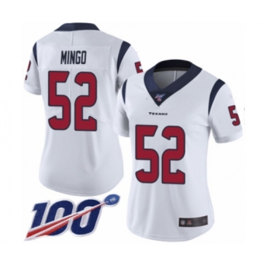 Women's Houston Texans 52 Barkevious Mingo White Vapor Untouchable Limited Player 100th Season Football Jersey