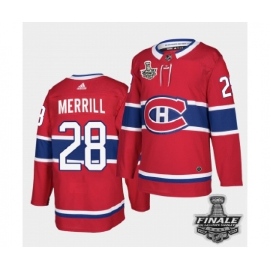 Men's Adidas Canadiens 28 Jon Merrill Red Road Authentic 2021 Stanley Cup Jersey