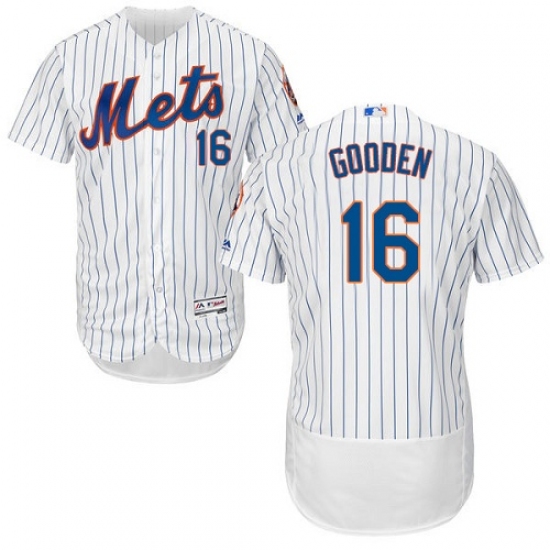 Men's Majestic New York Mets 16 Dwight Gooden White Home Flex Base Authentic Collection MLB Jersey