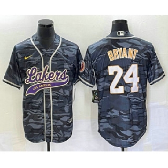 Men's Los Angeles Lakers 24 Kobe Bryant Black Camo Cool Base Stitched Baseball Jersey2