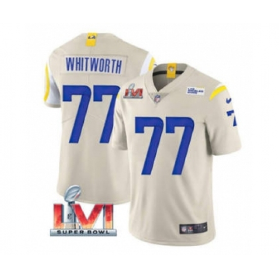 Men's Los Angeles Rams 77 Andrew Whitworth Bone 2022 Super Bowl LVI Vapor Limited Stitched Jersey