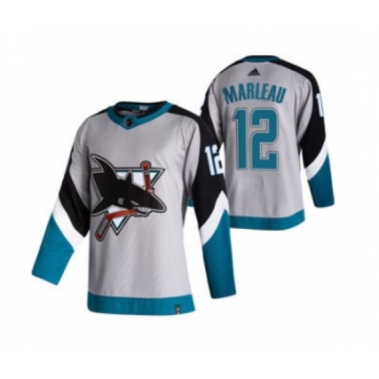 Men's San Jose Sharks 12 Patrick Marleau Grey 2020-21 Reverse Retro Alternate Hockey Jersey