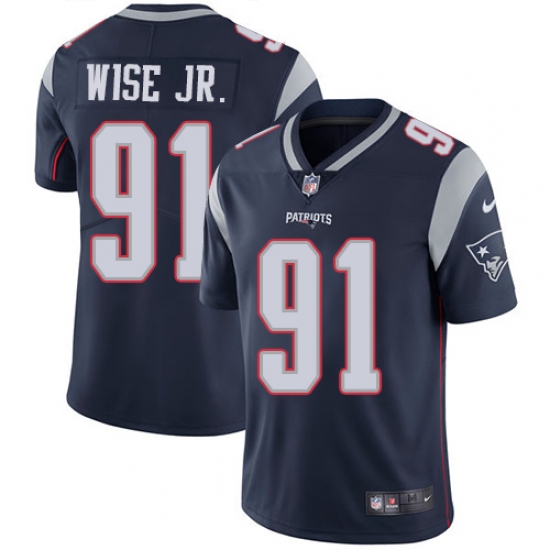 Men's Nike New England Patriots 91 Deatrich Wise Jr Navy Blue Team Color Vapor Untouchable Limited Player NFL Jersey