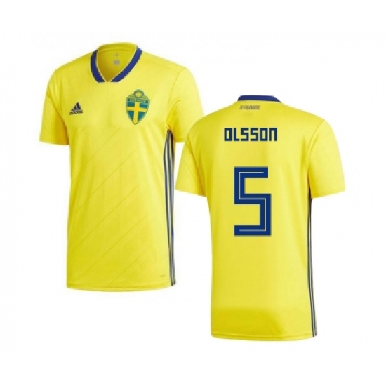 Sweden 5 Olsson Home Kid Soccer Country Jersey