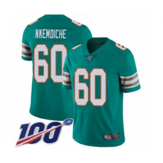 Men's Miami Dolphins 60 Robert Nkemdiche Aqua Green Alternate Vapor Untouchable Limited Player 100th Season Football Jersey