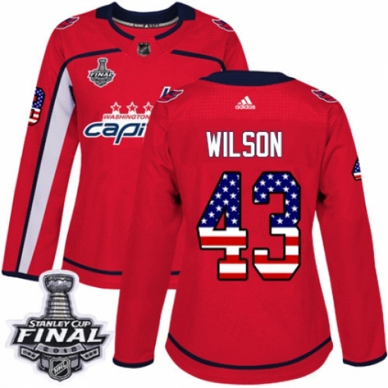 Women's Adidas Washington Capitals 43 Tom Wilson Authentic Red USA Flag Fashion 2018 Stanley Cup Final NHL Jersey