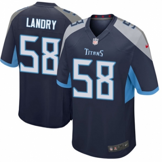 Men's Nike Tennessee Titans 58 Harold Landry Game Navy Blue Team Color NFL Jersey