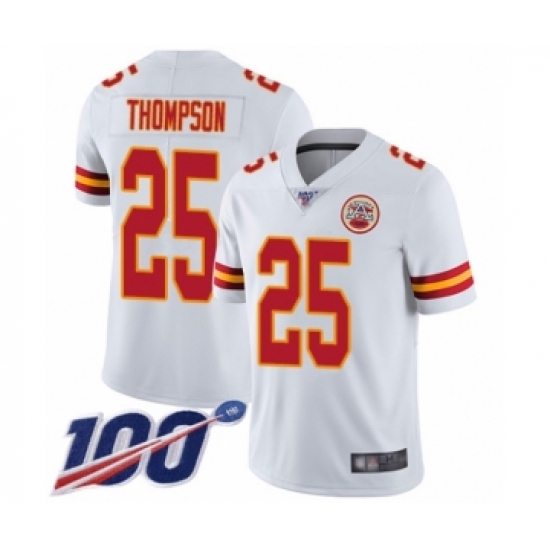Men's Kansas City Chiefs 25 Darwin Thompson White Vapor Untouchable Limited Player 100th Season Football Jersey