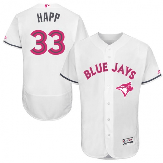 Men's Majestic Toronto Blue Jays 33 J.A. Happ Authentic White 2016 Mother's Day Fashion Flex Base MLB Jersey