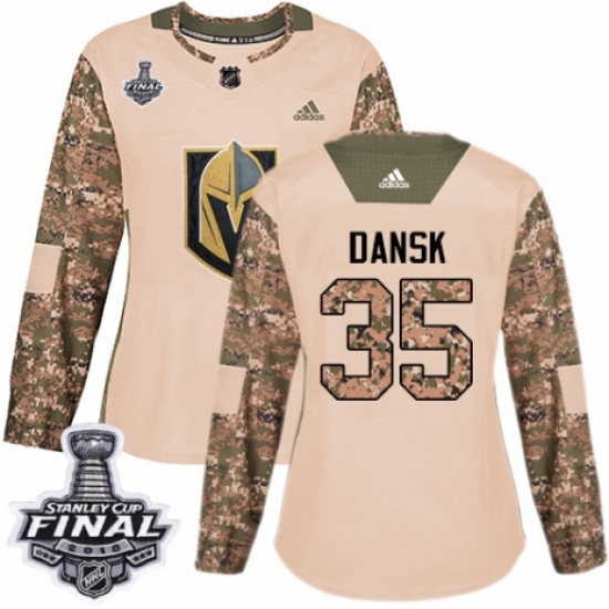 Women's Adidas Vegas Golden Knights 35 Oscar Dansk Authentic Camo Veterans Day Practice 2018 Stanley Cup Final NHL Jersey