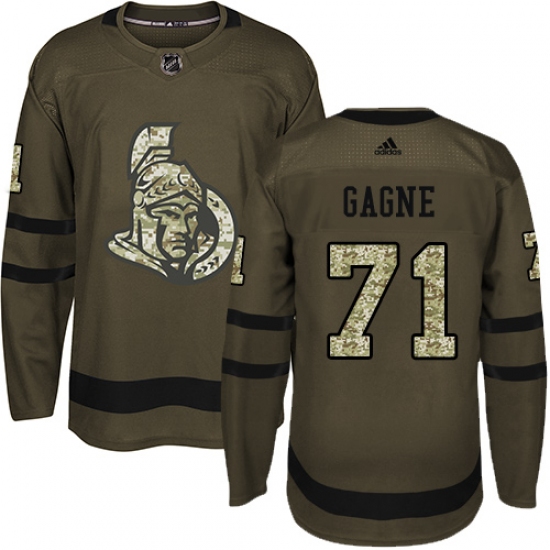 Youth Adidas Ottawa Senators 71 Gabriel Gagne Authentic Green Salute to Service NHL Jersey