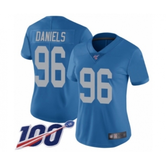 Women's Detroit Lions 96 Mike Daniels Blue Alternate Vapor Untouchable Limited Player 100th Season Football Jersey