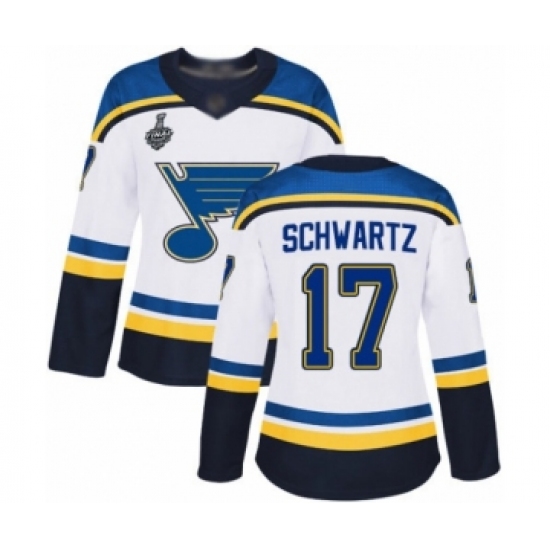 Women's St. Louis Blues 17 Jaden Schwartz Authentic White Away 2019 Stanley Cup Final Bound Hockey Jersey