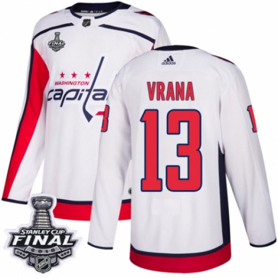 Youth Adidas Washington Capitals 13 Jakub Vrana Authentic White Away 2018 Stanley Cup Final NHL Jersey